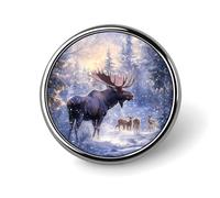 Moose Deer Wildlife Snowy Forests Mountain Round Badge Funny Button Pins Brooches