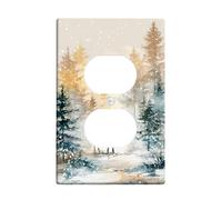 Moose Duplex Outlet Covers Wall Plate, Nature Rustic Pine Trees Snowflakes Winter Green Plastic Standard Size Decorative Receptacle Outlet Covers for Living Room Bedroom Home Office Decor