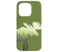 Moose Elk Deer Misty Forest Green Preserve Protect Case for iPhone 15 Pro