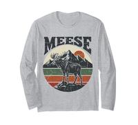 Moose Elk Wildlife Nature Mountains Retro Sunset Forest Long Sleeve T-Shirt