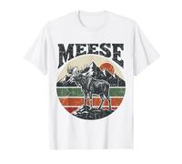 Moose Elk Wildlife Nature Mountains Retro Sunset Forest T-Shirt