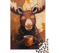 Moose Enjoying Coffee 1000 Piece Jigsaw Puzzle for Adults, 70x50cm/1000pcs, Relaxing Indoor Activity, Evening Leisure And Puzzle Lovers