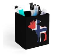 Moose Flag of Norway Lather Square Pen Holder Multifunctional Pencil Makeup Brush Organizer Caddy for Home Office