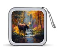 Moose Forests Autumn Stream CD DVD Case Holders Wallet 40 Capacity Disc Cases Storage Binder with Handle