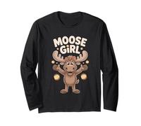 Moose Girl Womens Cute Cartoon Antlers Forest Animal Canada Long Sleeve T-Shirt