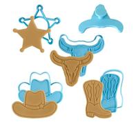 Moose Goods Cowboy Cookie Cutters Set of 4 - Stamp & Biscuit Cutter, Western Cowboy Themed Holiday Cookie Cutter Shapes - Easy to Use Shaper, for Baking & Kitchen, Food Grade Material - Baby Blue