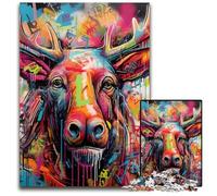 Moose Graffiti 1000 Piece Jigsaw Jigsaw Puzzles Challenging Brain Teaser, Family Activity, Home Decor, 26X38CM/10.23x14.96inch
