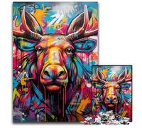 Moose Graffiti 1000-Piece Jigsaw Puzzle Wooden Jigsaw Puzzles for Adults Challenging Brain Teaser - Relaxing Toy for Teenagers 50x75CM/19.68x29.52inch