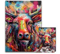 Moose Graffiti 1000Pc Adults Jigsaw Puzzle Wooden Jigsaw Brain-Challenging DIY Decorative Game, Family Interactive Toy 50x75CM/19.68x29.52inch
