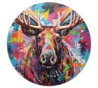 Moose Graffiti Paper Round Puzzles Jigsaws 1000 Pieces for Adults Perfect for Teenagers,Family Bonding,Brain Teaser & DIY Home Decor Gift 67.5x67.5cm