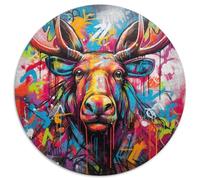 Moose Graffiti Paper Round Puzzles Jigsaws 1000 Pieces for Adults Perfect for Teenagers,Family Bonding,Brain Teaser & DIY Home Decor Gift 67.5x67.5cm
