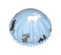 Moose Grey White Black Waterproof Shower Cap,Elastic Bathing Hair Cap Environmental Protection Hair Bath Caps, Double WaterproofBathing Shower Hat