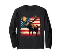 Moose Hunter & Deer Hunting, Moose Lover Elk Season US Flag Long Sleeve T-Shirt