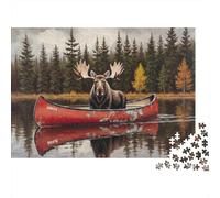 Moose in Canoe Lake Puzzles for Adults 1000 Pieces in Vibrant Colours Favourites Jigsaw As A Logic Skill Puzzle for Beautiful Decoration Puzzle 52x38cm/1000pcs