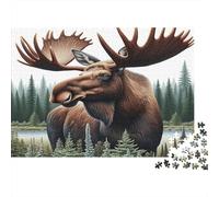 Moose in Forest Jigsaw Puzzles 1000 Piece Recycled Paper for Adults Adult Jigsaws Educational Game Challenge Fun Home Activity Great Gift Idea for Gift Giving 38x26cm/1000pcs