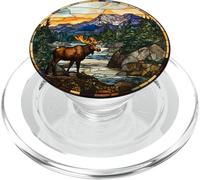 Moose In Mountain Forest Round Wildlife Artwork PopSockets PopGrip for MagSafe