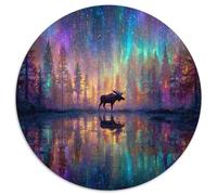 Moose in The Forest Jigsaw Puzzles. 1000pcs (67.5x67.5cm) Rainbow Aurora Whimsical Challenge Toy for Educational Games Gifts