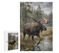Moose in The Rain Displayable Picture Puzzle, 1000 PCS - Seasonal Gift - for Quiet Evenings And Focused Play