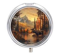 Moose in The River Pill Organizer Round Pill Box Travel Pill Case Medicine Organizer for Pocket Purse