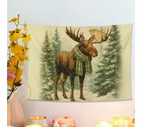 Moose in Winter Forest Tapestry, Rustic Nature Wall Hanging, Home Decor for Living Room, Bedroom, Cabin 40x30 Inch