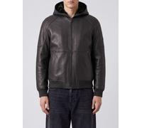 MOOSE KNUCKLES Hooded Leather Jacket with Kangaroo Pocket - Size: M - male