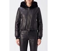 MOOSE KNUCKLES Leather Bomber Jacket with Shearling Hood - Size: L - female