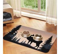 Moose Mountain Pine Tree Pet Feeding Mat Absorbent Pu Leather Dog Cat Food Mats Contain Spills Protects Floors, Anti-Slip Rubber Backing Dog Bowl Mats Easy Clean Pet Placemats 40x60cm