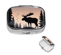 Moose Mountain Pine Tree Pill Box 2 Compartment Round Metal Pill Case for Purse & Pocket, Portable Medicine Organizer Travel Pillbox Daily Pill Container Holder to Hold Vitamins, Fish Oil