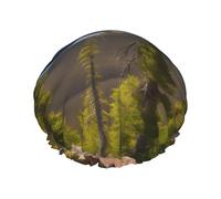 Moose Mountain Pine Tree print Print Shower Cap, Bath Shower Caps for Women Long Hair, Double Layer Waterproof Bathing Shower Hat