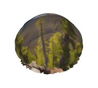 Moose Mountain Pine Tree print Print Washable Reusable Shower Cap/Hair Hat With Lining/Elastic Fit All Hair Lengths