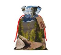 Moose Mountain Pine Tree Print Printing Christmas Bag With Drawstring Closure, 4.7x6.9 In For Christmas Party Birthday Gift Wrapping