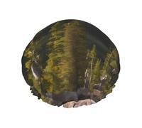 Moose Mountain Pine Tree Print Washable Reusable Shower Cap/Hair Hat With Lining/Elastic Fit All Hair Lengths