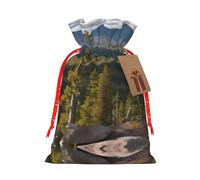 Moose Mountain Pine Tree Printing Christmas Bag With Drawstring Closure, 4.7x6.9 In For Christmas Party Birthday Gift Wrapping