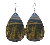Moose Mountain Pine Tree Teardrop Faux Leather Earrings Set For Women Printed Lightweight Dangle Drop Pierced Girls