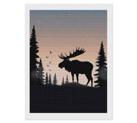 Moose Mountain Pine Tree Wilderness Diamond Art Kits for Adults 12"x16" DIY Diamond Painting Kit for Beginners Gem Art Painting with Round Full Drill Diamonds DIY Paint Paintings for Home Wall Decor G