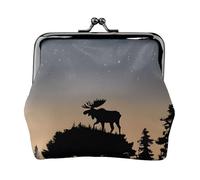 Moose Mountain Pine Tree Wilderness Full Double-Sided Printed Pattern Women's and Girls' Fashionable Leather Kiss Lock Coin Purse Card Bag