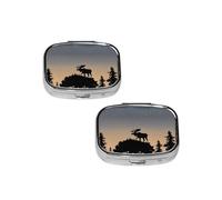 Moose Mountain Pine Tree Wilderness Pill Box 2 Compartment Medicine Pill Case,Travel Pill Organizer, Small Metal Pill Case Portable Pill Box, Perfects Gift for Anyone in Need