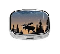 Moose Mountain Pine Tree Wilderness Print Pill Box 2 Compartment Medicine Pill Case,Portable for Pocket Or Purse Pill Box Decorative Metal Medicine Organizer