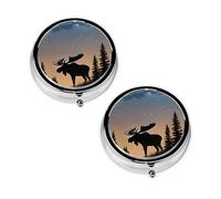Moose Mountain Pine Tree Wilderness Print Pill Box 3 Compartment Medicine Pill Case,Portable for Pocket Or Purse Pill Organizer Decorative Metal Medicine Vitamin Organizer Unique Gift