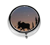 Moose Mountain Pine Tree Wilderness Print Stylish Round Pill Box - Mini Travel Companion for Your Medication