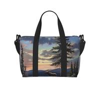 Moose Mountain Pine Tree Wilderness Print Travel Duffel Bag, Lightweight Water-Resistant Weekender Spacious Gym & Travel Bag for Men, Women & Teens