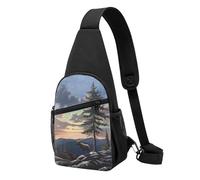 Moose Mountain Pine Tree Wilderness Printed Chest Bag Sling Bag for Men Women, Outdoor Crossbody Fanny Packs Hiking Chest Packs Sport Daypacks