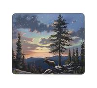 Moose Mountain Pine Tree Wilderness Printed Gaming Mouse Pad 12x10 Inches, Non-Slip Rubber Base Laptop Mousepad Desk Mat with Stitched Edges for Gamer, Office, Home