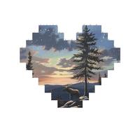 Moose Mountain Pine Tree Wilderness Printed Jigsaw Puzzle 10.8x12.8 CM, Heart-Shaped Puzzle Challenging Game for Adults, Fun Decorative Wall Decor