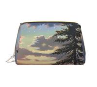 Moose Mountain Pine Tree Wilderness Printed Makeup Bag for Women Portable Leather Make up Bag Travel Zipper Cosmetic Bags Organizer