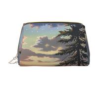 Moose Mountain Pine Tree Wilderness Printed Small Makeup Bag Portable Leather Make up Bag Travel Zipper Cosmetic Bags Organizer for Women