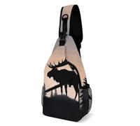Moose Mountain Pine Tree Wilderness Sling Bag Small Crossbody Bags with Adjustable Strap Durable Chest Bag for Hiking Travel