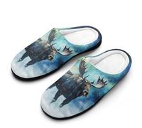 Moose Northern Light Men's Cotton Slippers Winter Warm Slip-on House Shoes with Anti-Skid Rubber Sole 9-10（42-43）