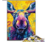 Moose Oil Painting 1000 Piece Jigsaw Puzzles for Teenagers, Decompressing Intellectual Educational Toy Educational Game for Birthday, Chrismas (26x38cm)