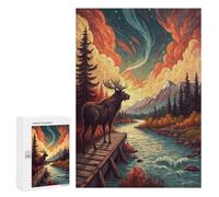 Moose on A Bridge Over A River Jigsaw Puzzle, 300 PCS, Indoor Activity for The Home, An Absorbing Project for Relaxed Weekends, at Home